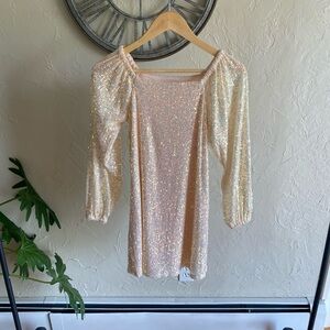 Girls Extraordinary White Gold Long Sleeve Sequin Party Dress